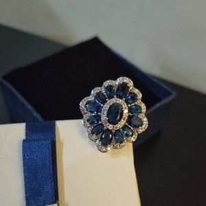 Swarovski Blue Crystal Floral Ring size 7